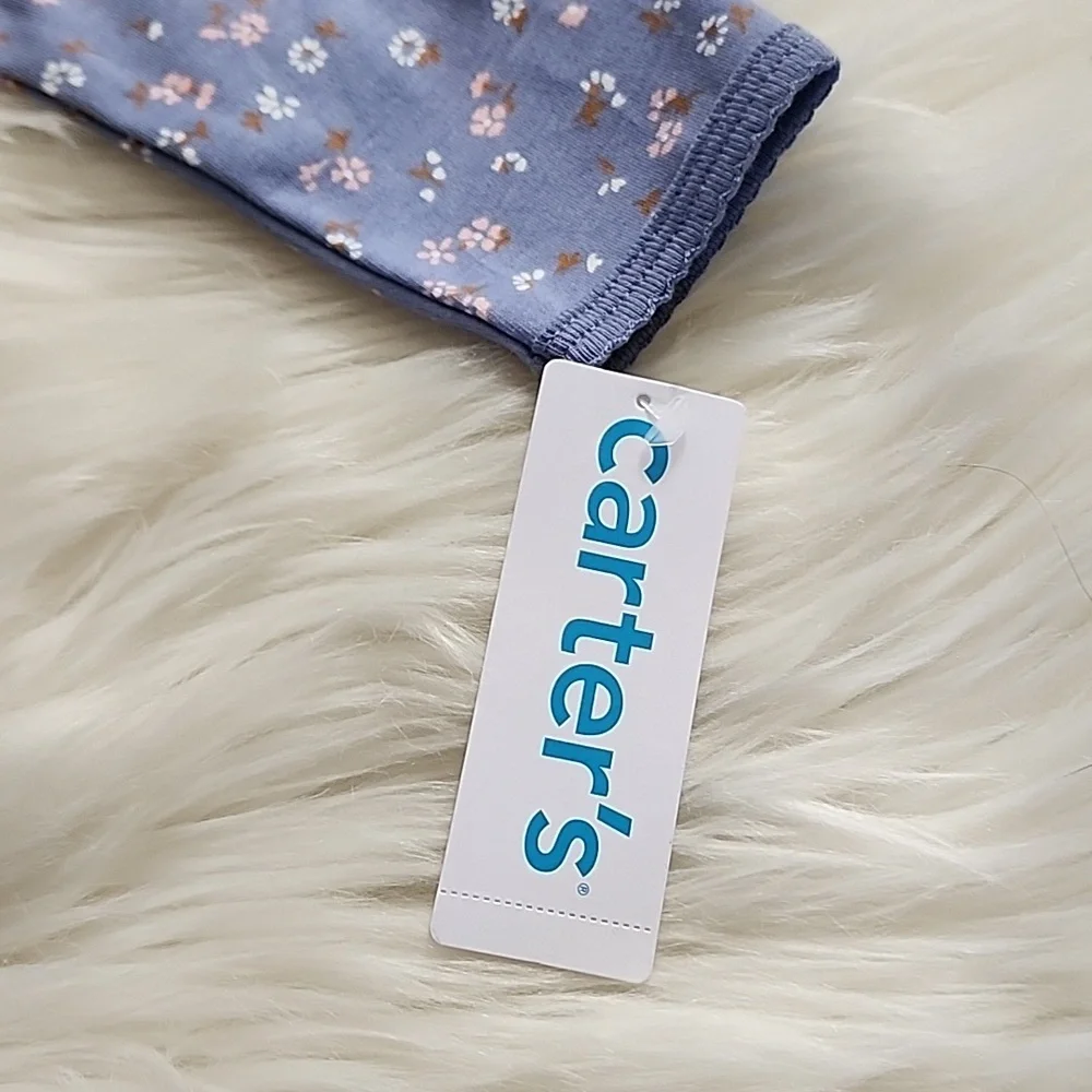 Carter's Sleep & Play Button Up Footed Onesie Denim Blue w/ Flowers New w/ Tags